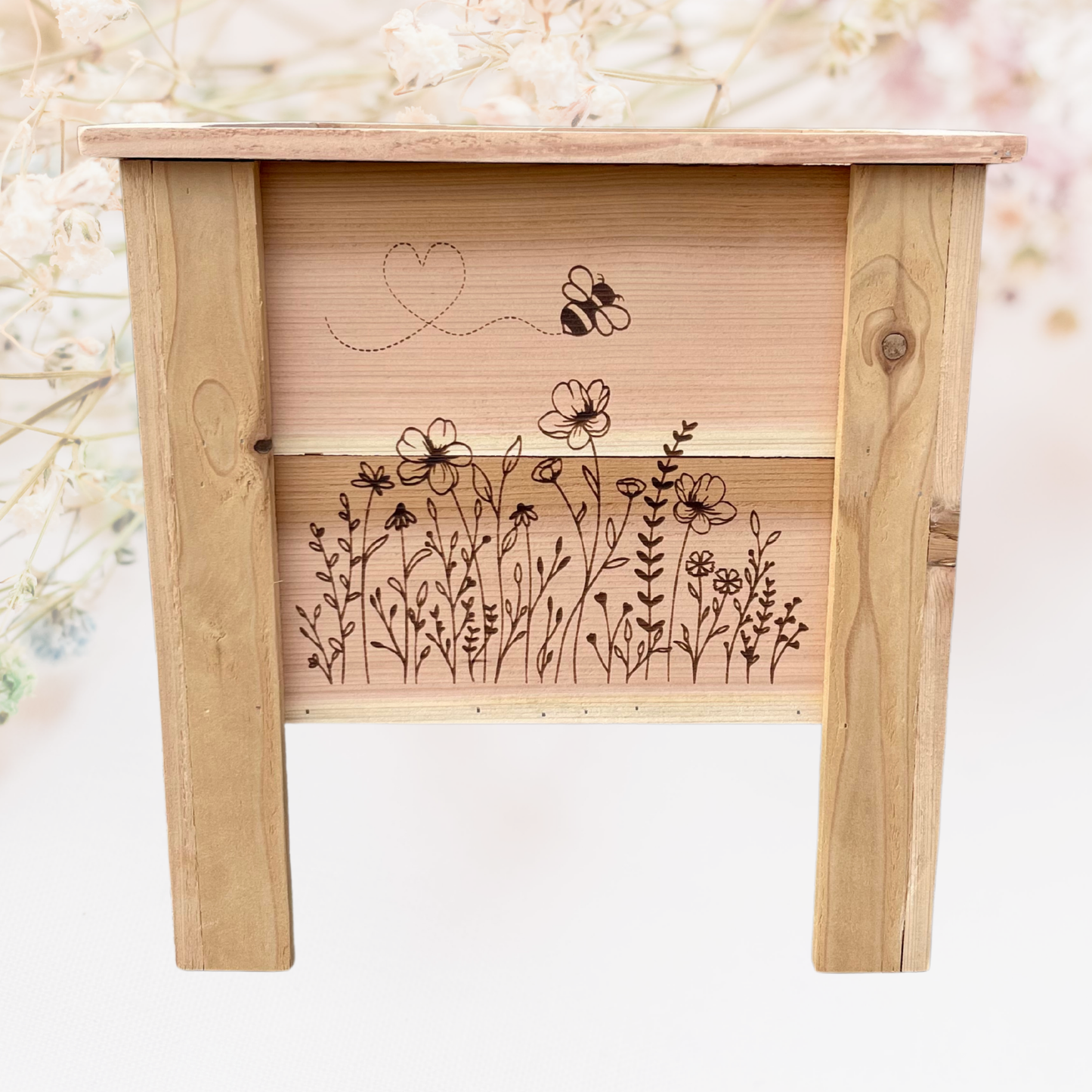 Bee Flowers Small Cedar Planter