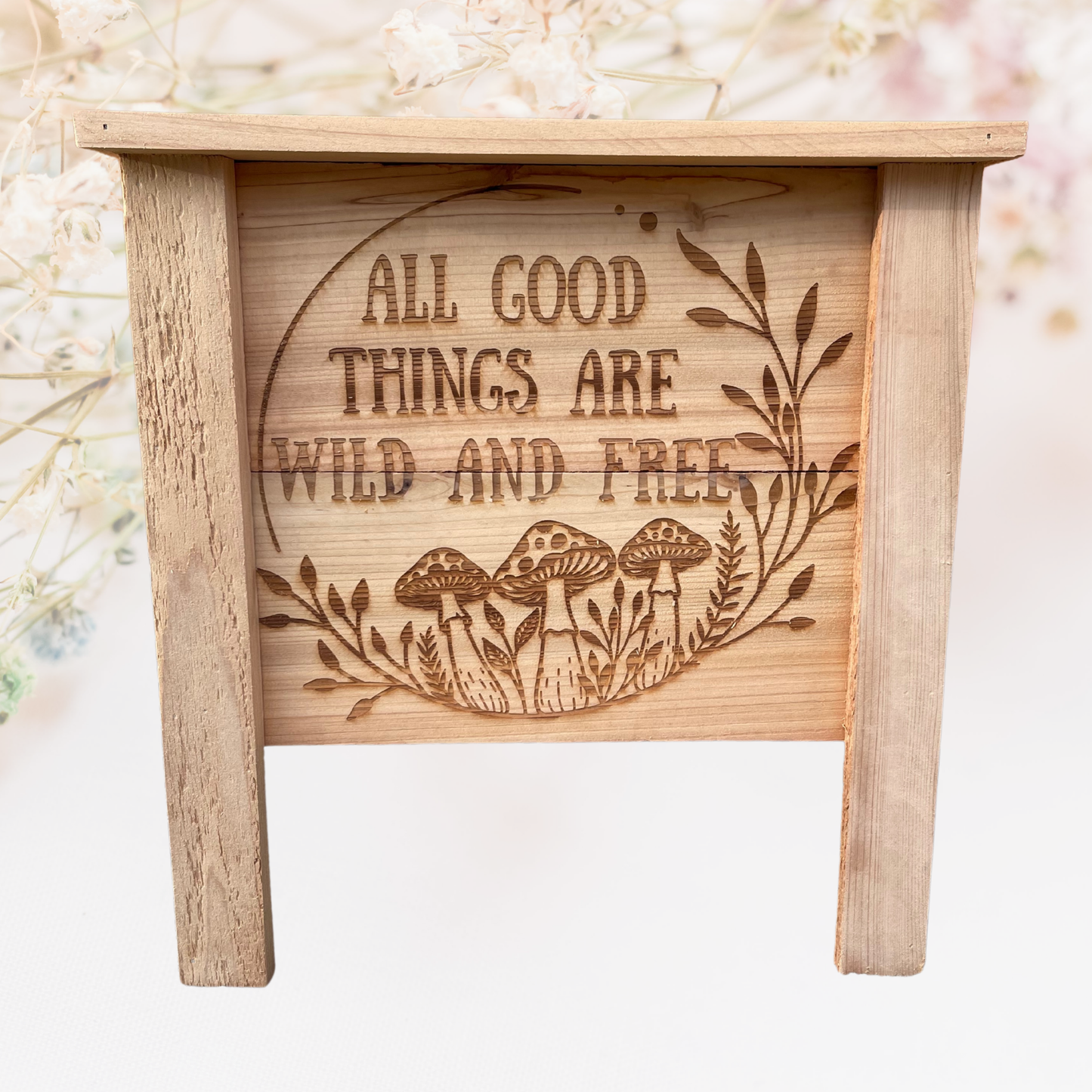 Wild and Free Mushroom Small Cedar Planter