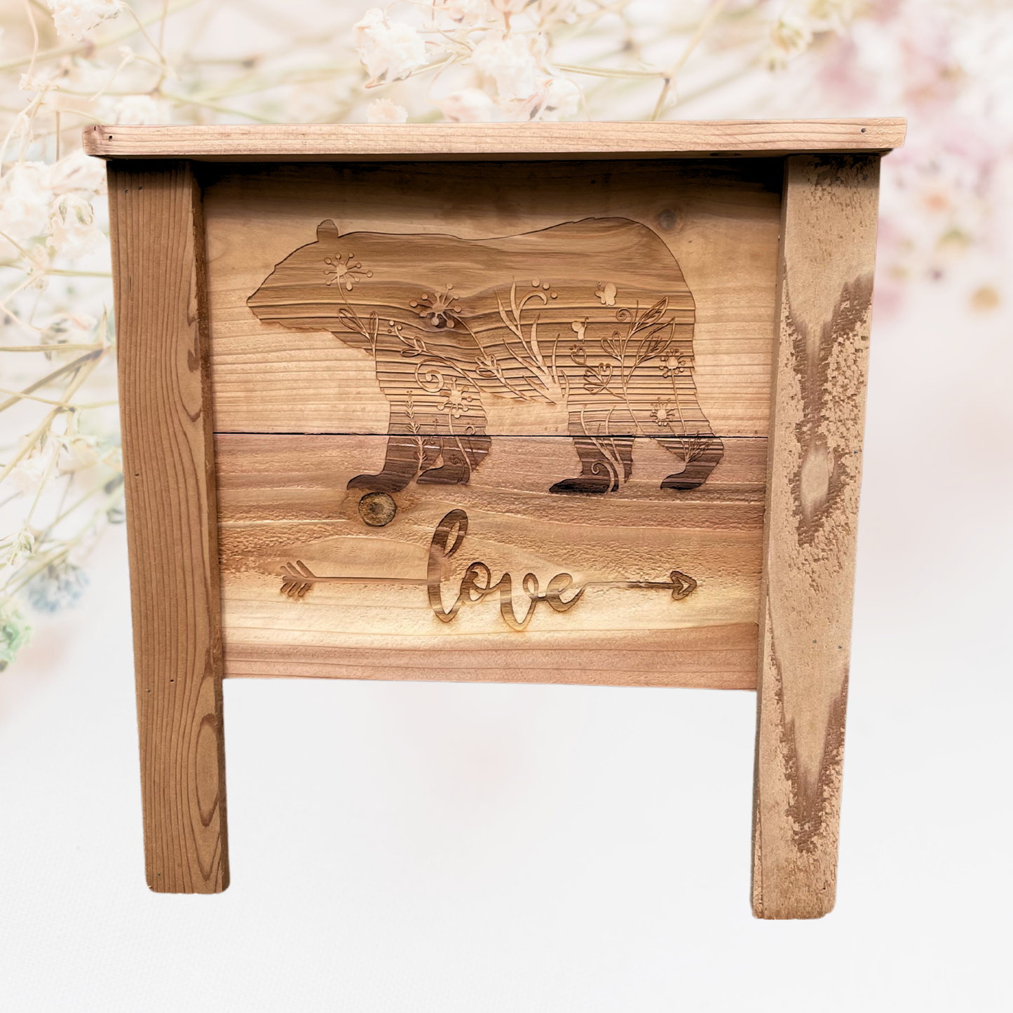 Bear Floral 'Love' Small Cedar Planter