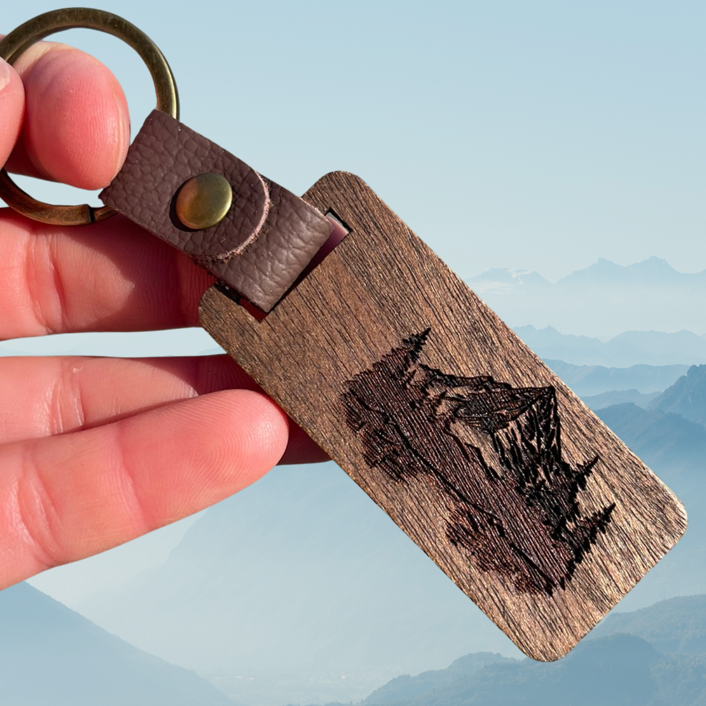 Alaska Mountains Wooden Keychain