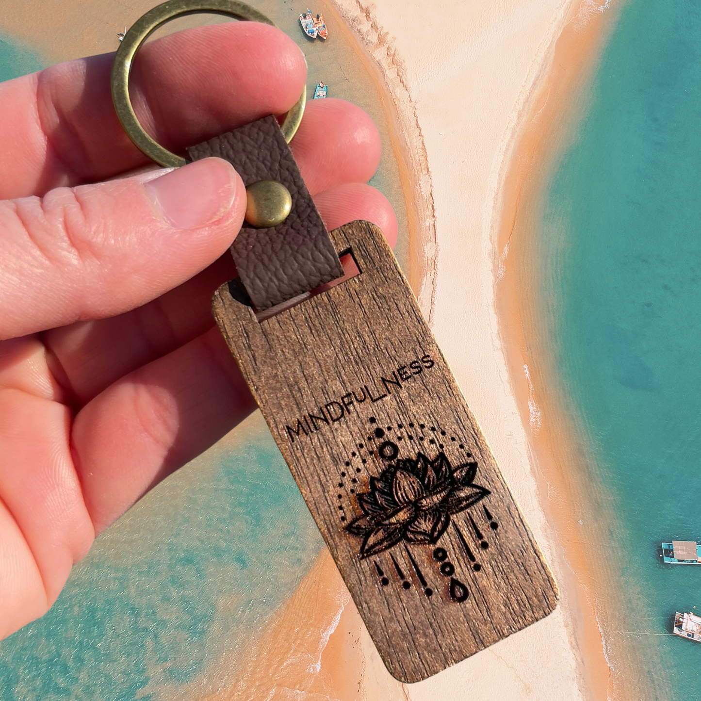 Mindfulness Lotus Wooden Keychain