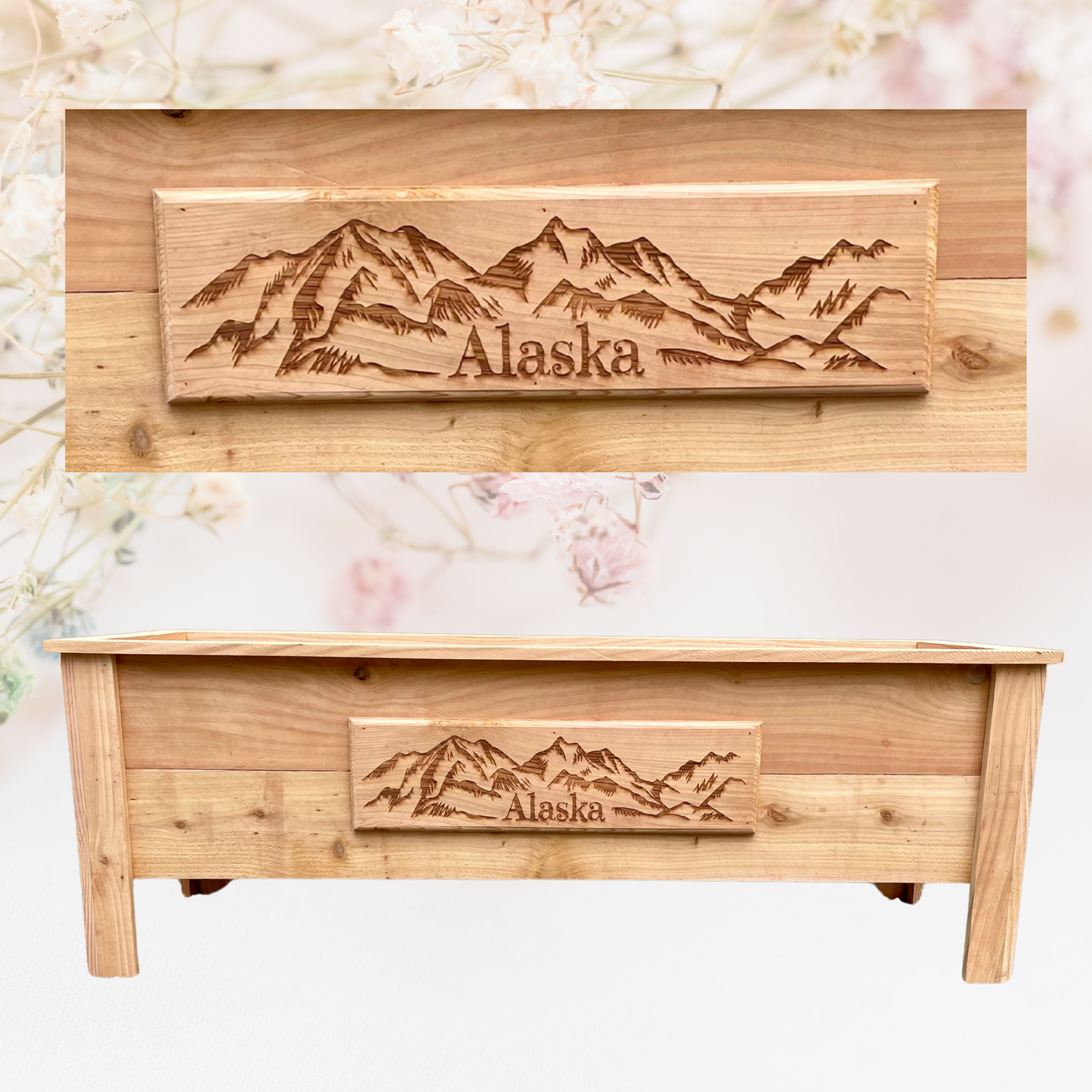 Alaska Mountains Large Cedar Planter