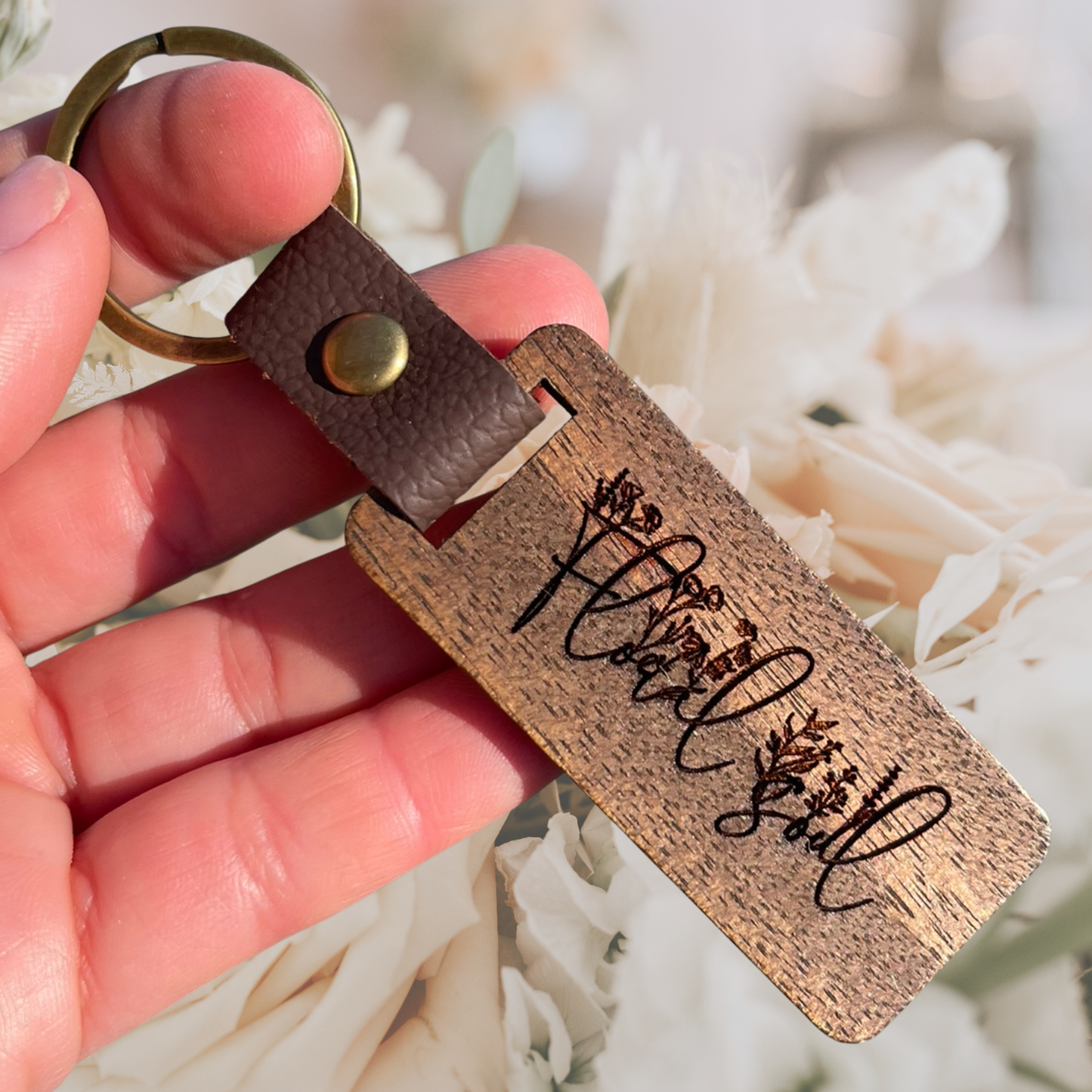 Floral Soul Wooden Keychain