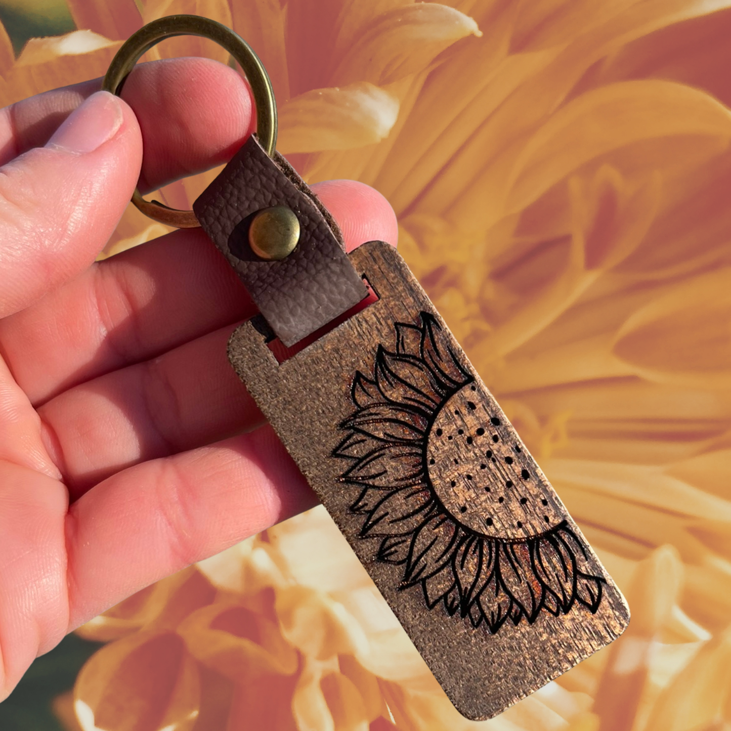 Sunflower Wooden Keychain