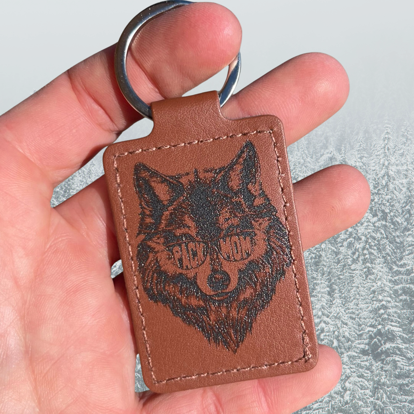 Wolf Pack Mom Leather Keychain