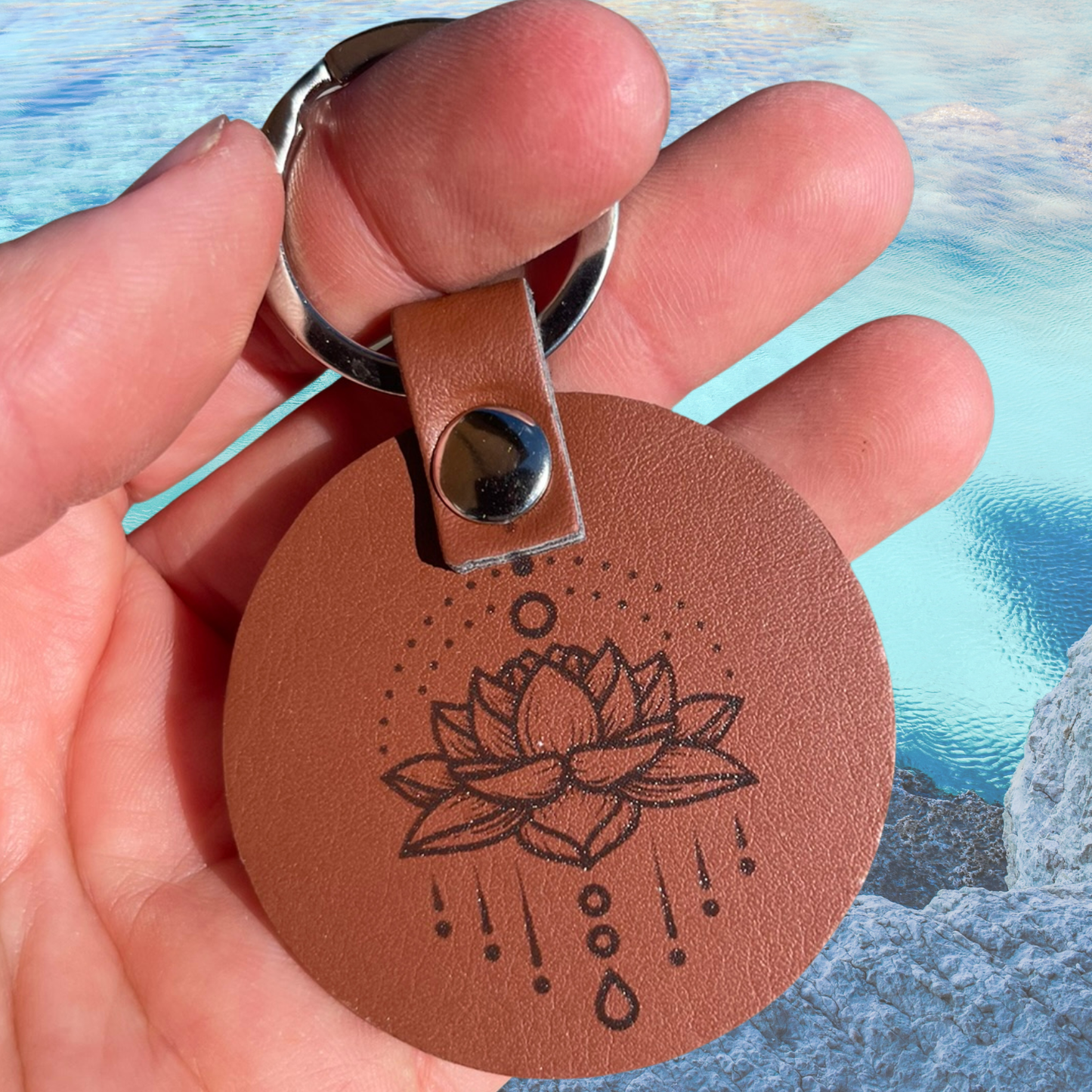Mindfulness Lotus Leather Keychain