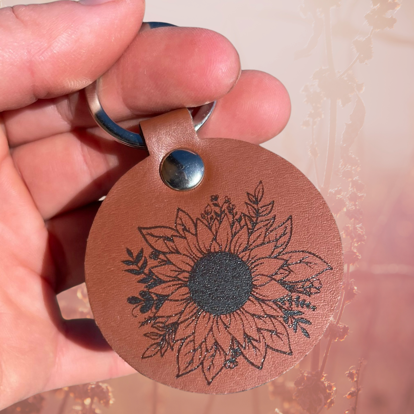 Sunflower Leather Keychain
