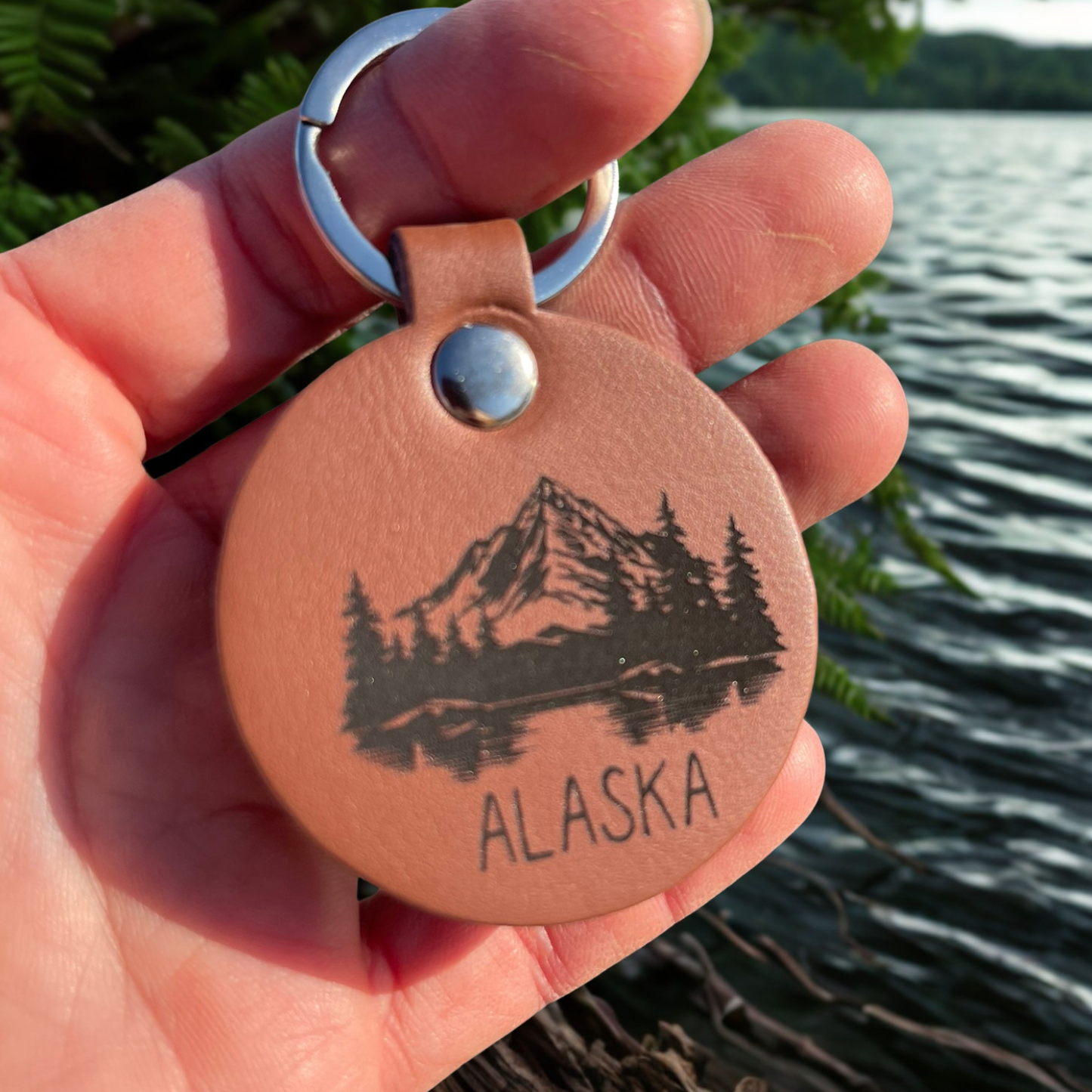 Alaska Mountain Leather Keychain