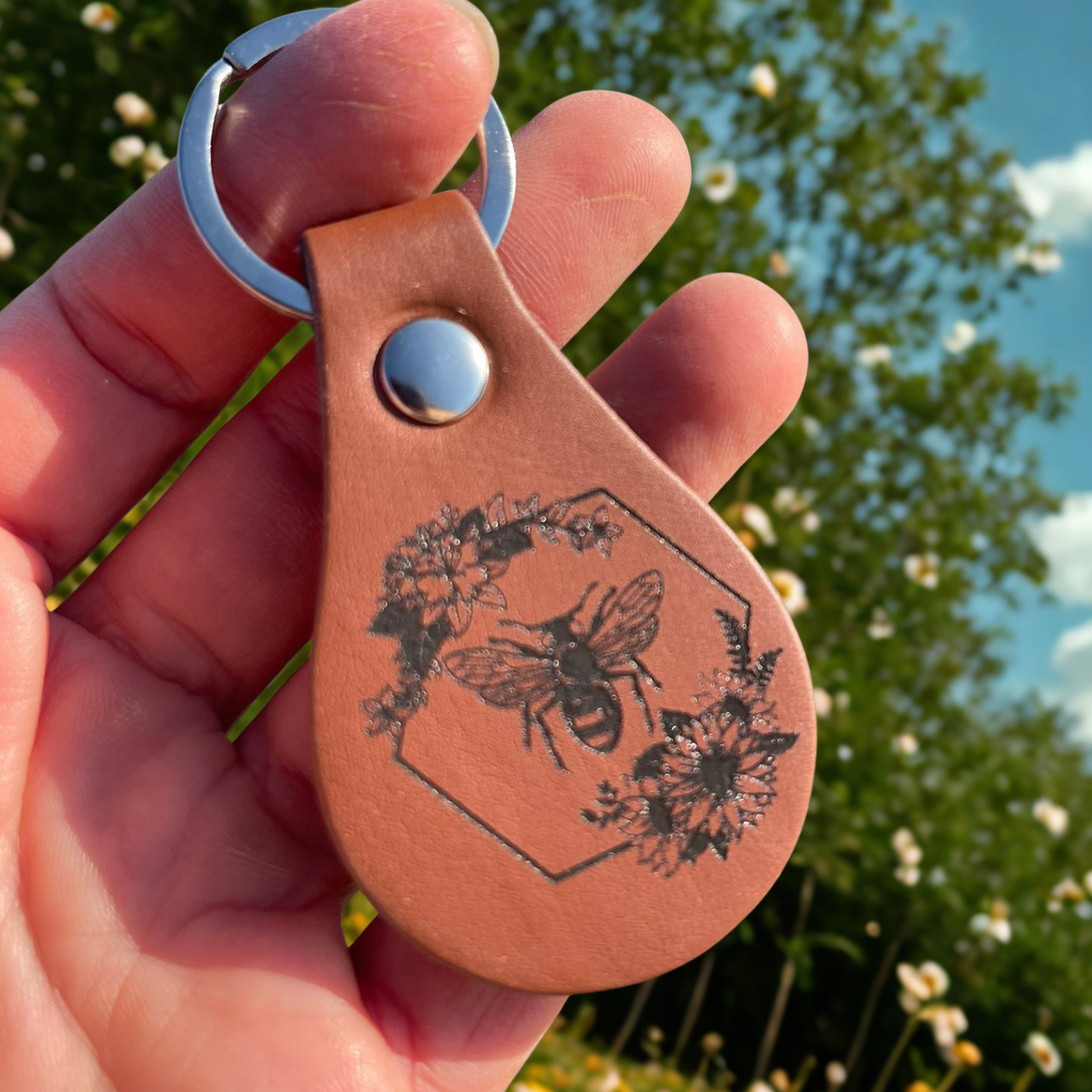 Bee Floral Leather Keychain