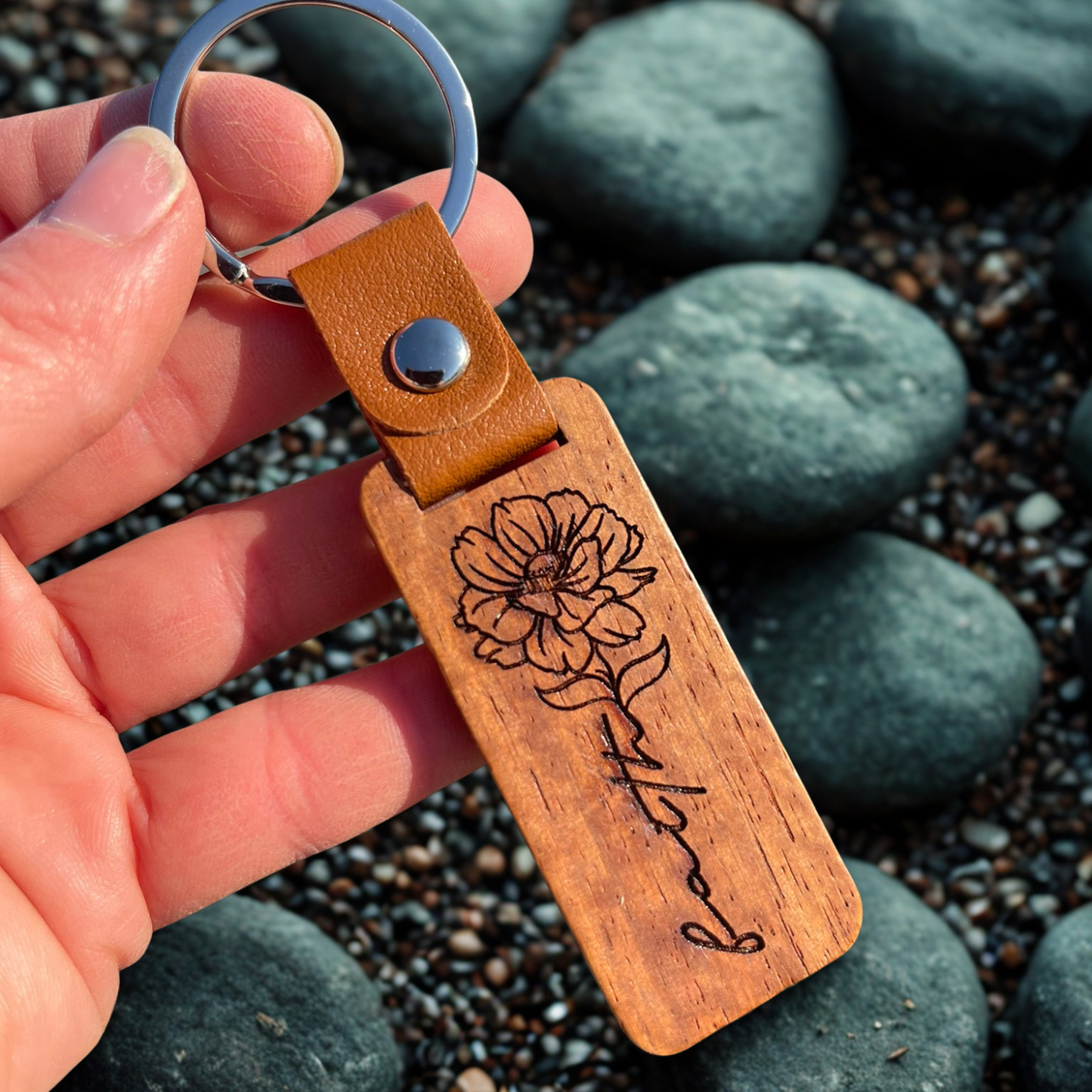 Faith Flower Wooden Keychain