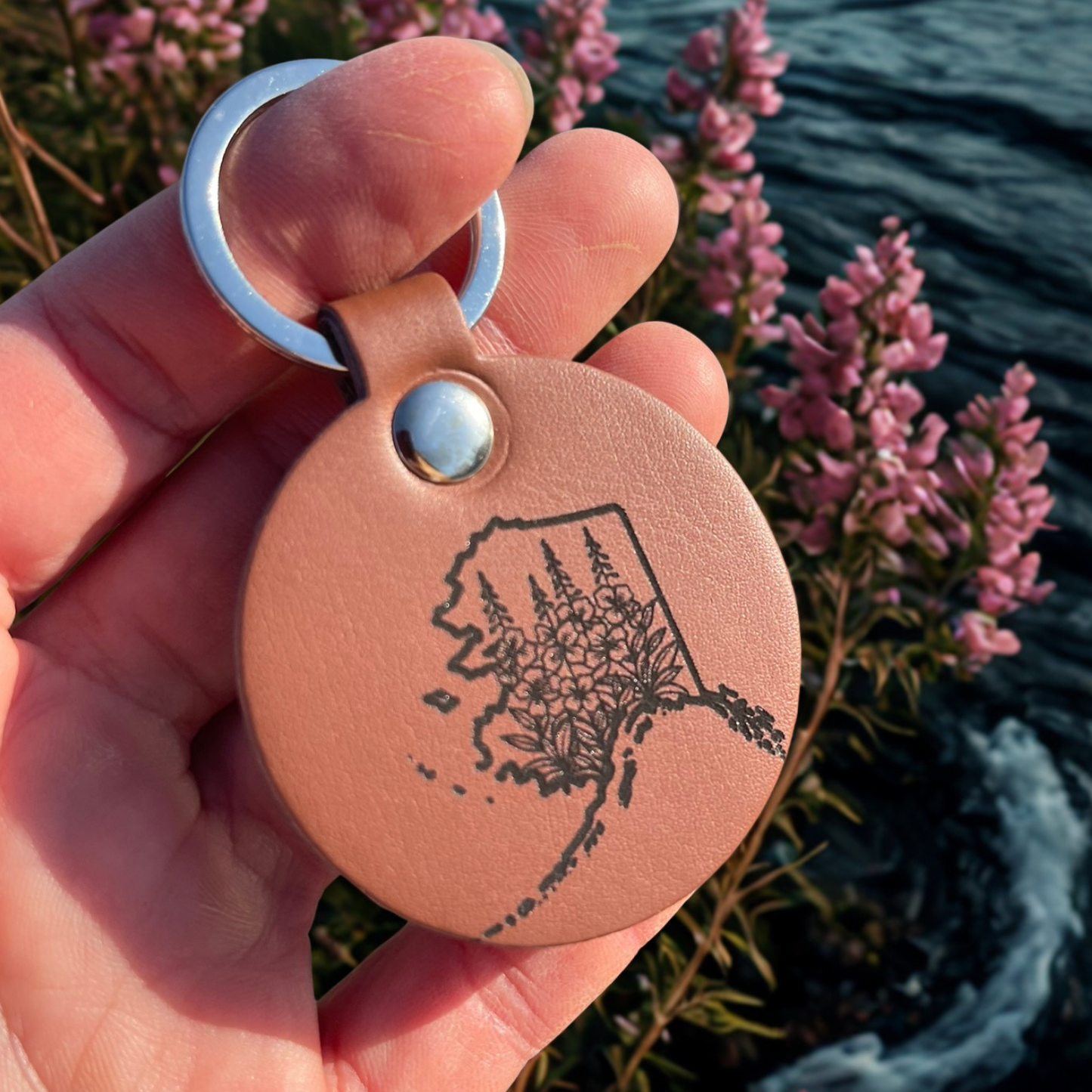 Fireweed in Alaska Leather Keychain