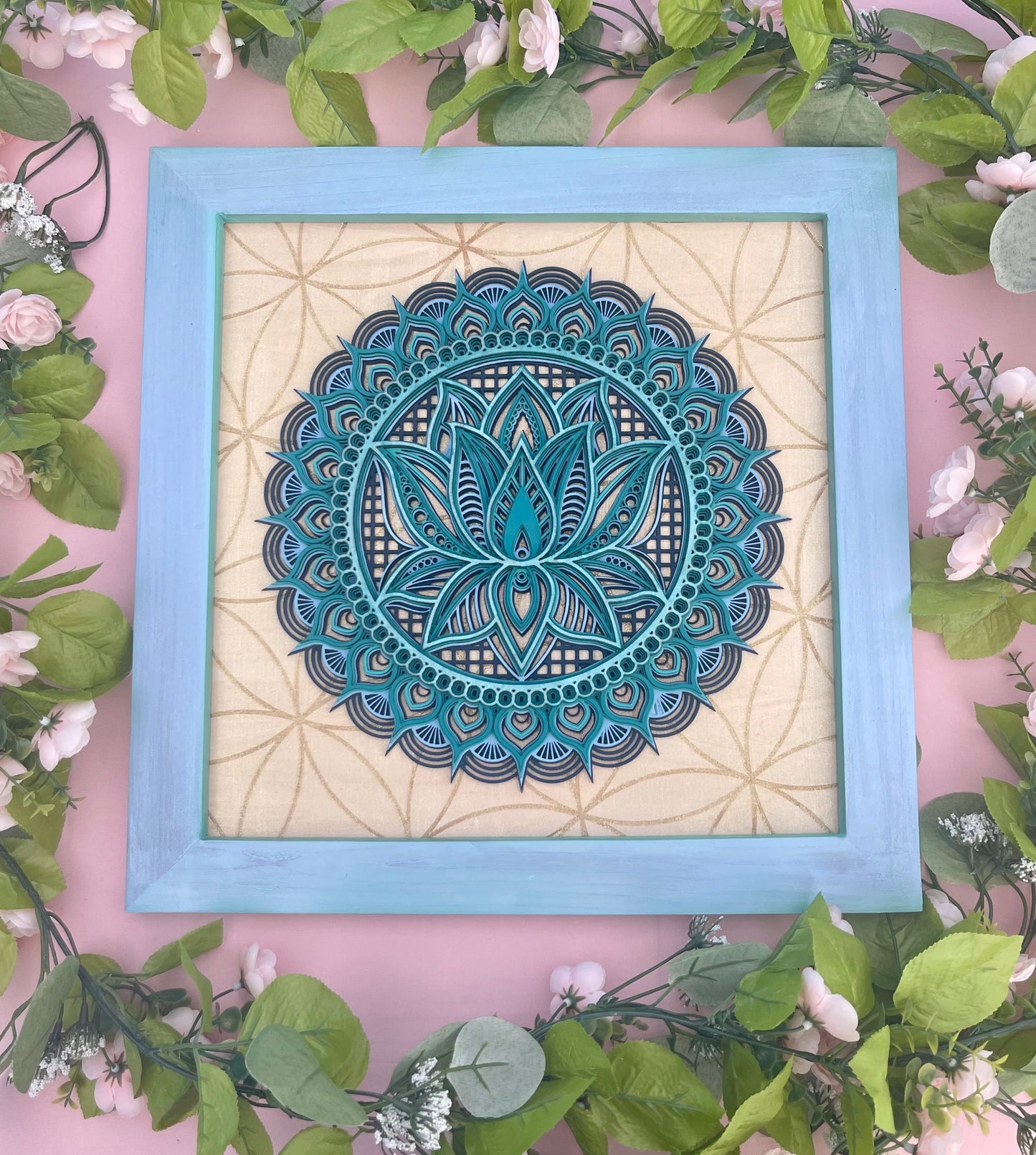 Blue Lotus Mandala Layered 3D Wall Art