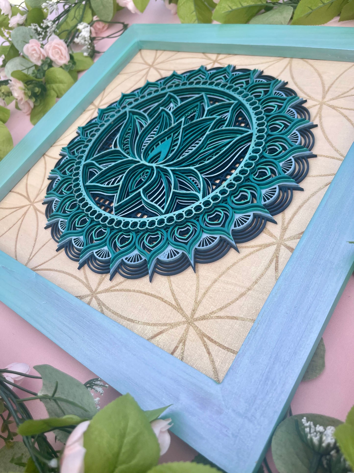 Blue Lotus Mandala Layered 3D Wall Art