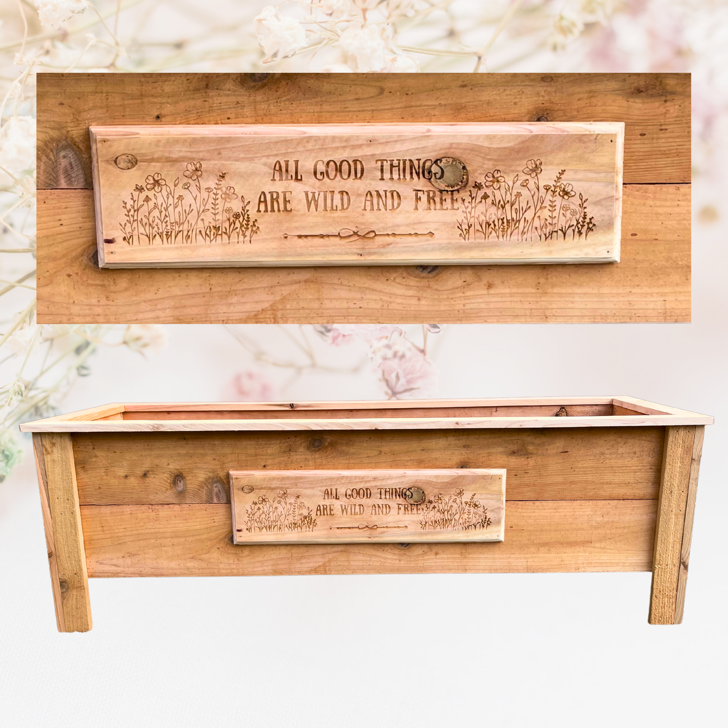 Wild and Free Floral Large Cedar Planter