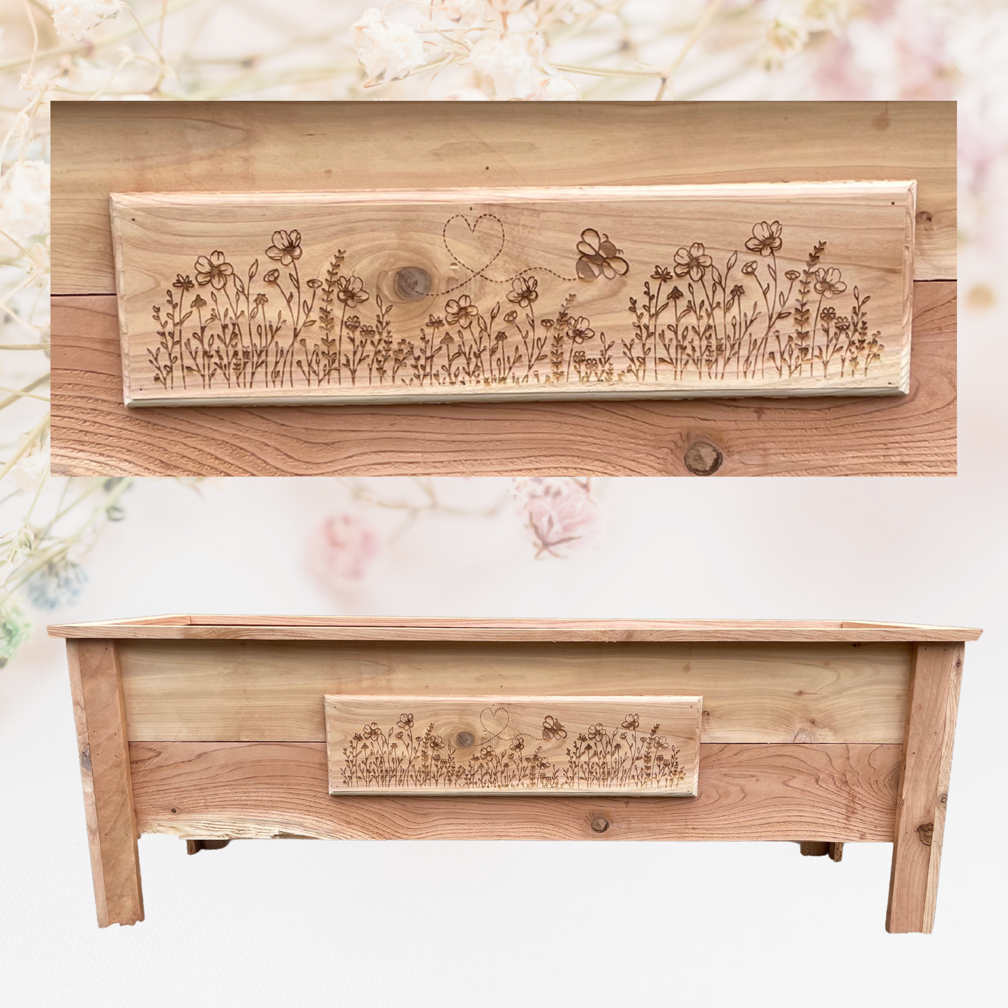 Bee Flower Large Cedar Planter