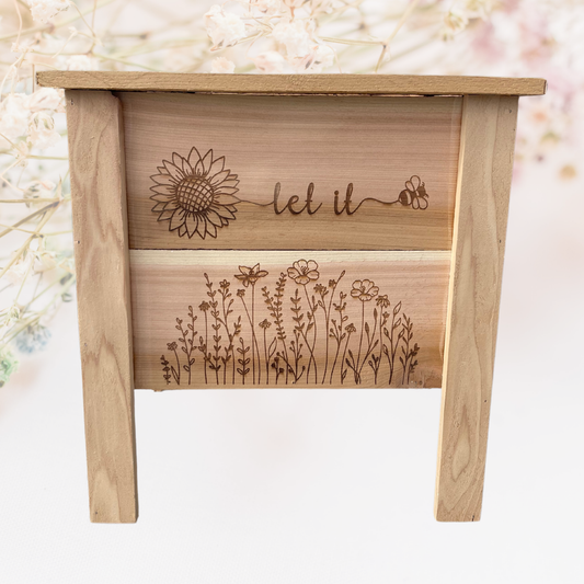 Let it Bee Flowers Small Cedar Planter