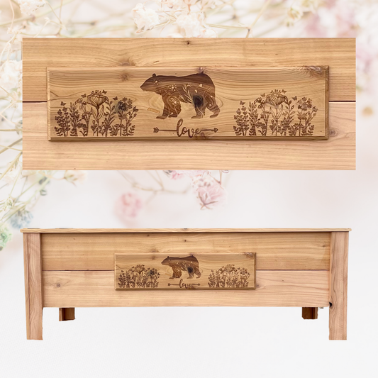 Bear 'Love' Floral Large Cedar Planter