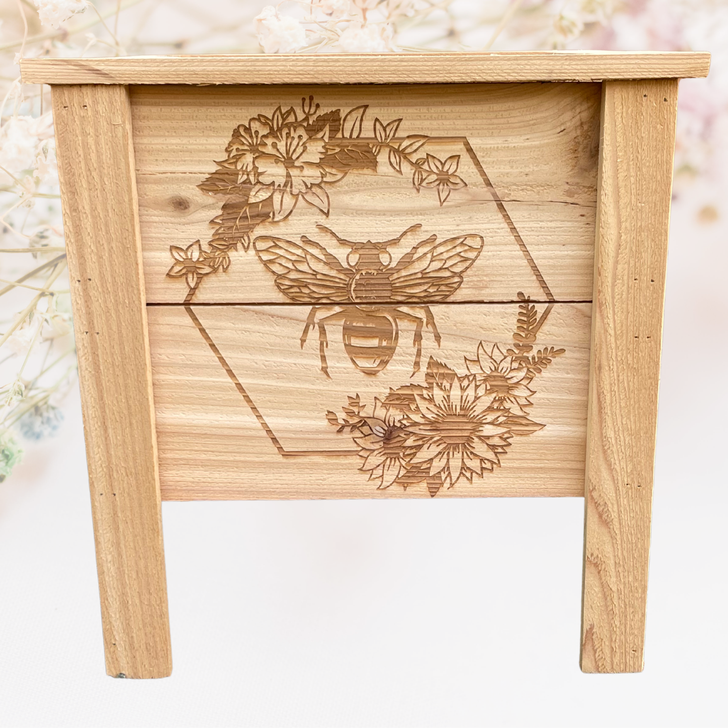 Floral Bee Hexagon Small Cedar Planter