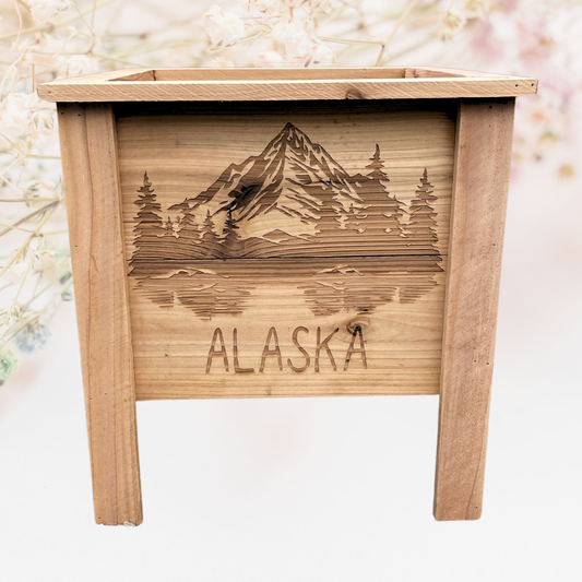 Alaska Mountains Small Cedar Planter