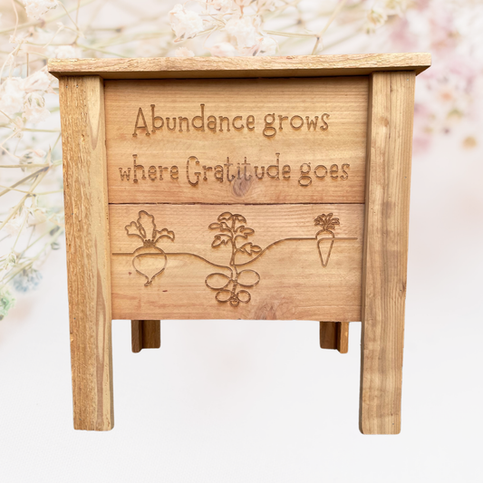 Abundance Grows Roots Small Cedar Planter