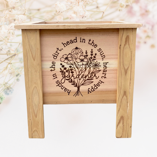 Hands in Dirt Gardener Small Cedar Planter