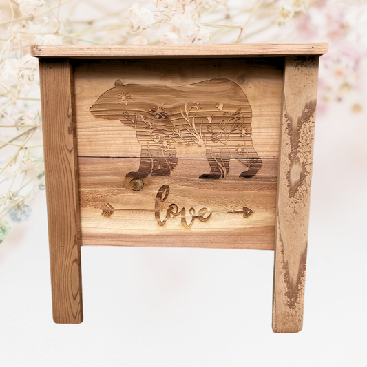 Bear Floral 'Love' Small Cedar Planter