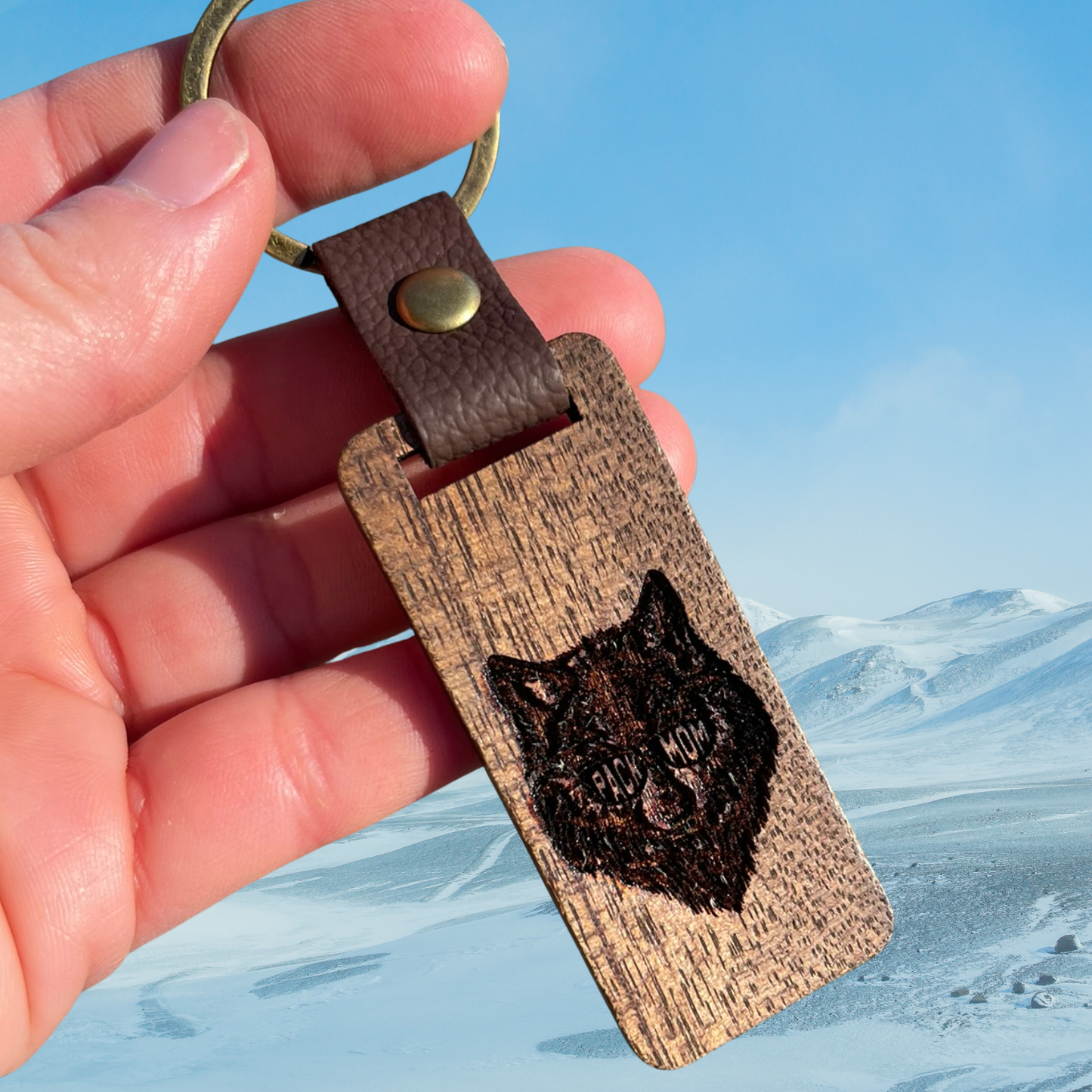 Wolf Pack Mom Wooden Keychain