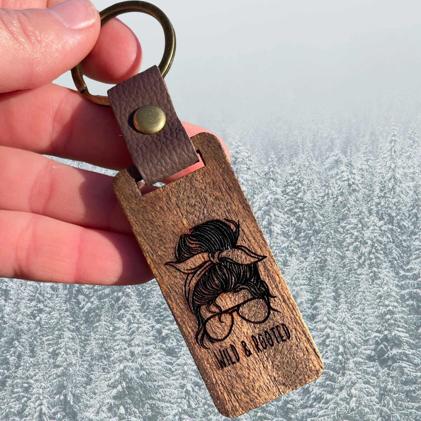 Wild & Rooted Girl Wooden Keychain