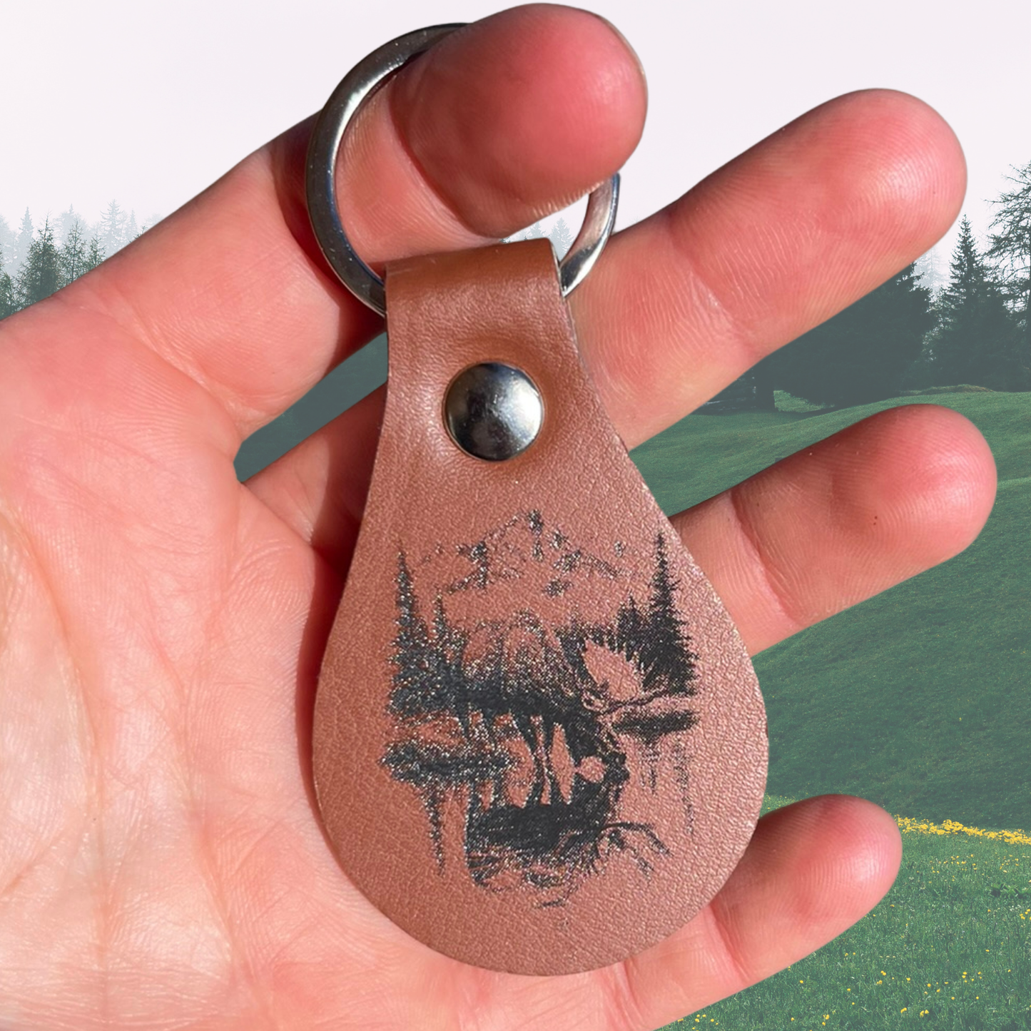 Moose Reflection Leather Keychain