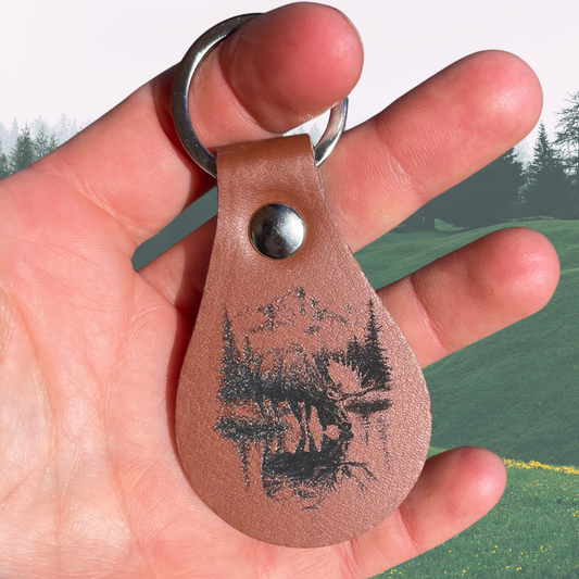 Moose Reflection Leather Keychain