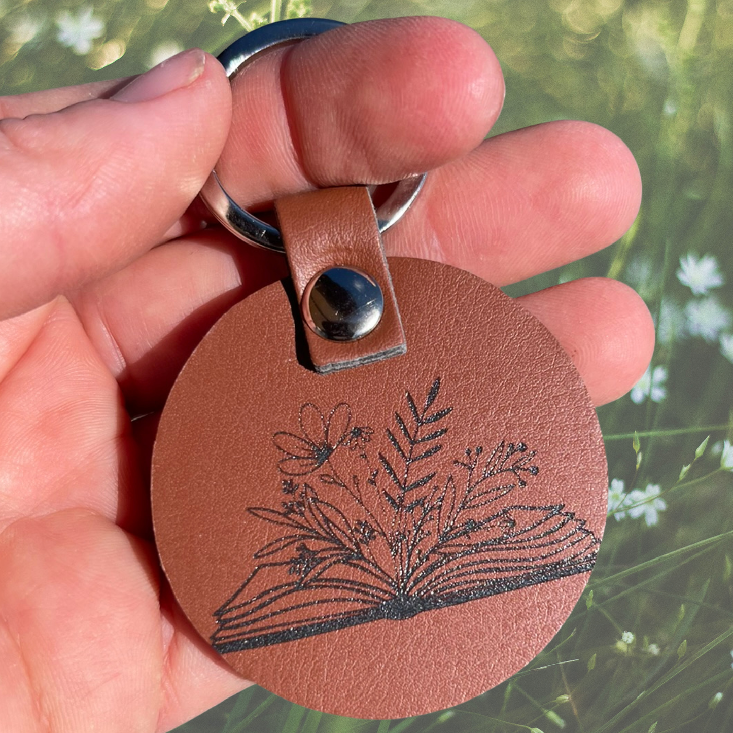 Floral Book Leather Keychain