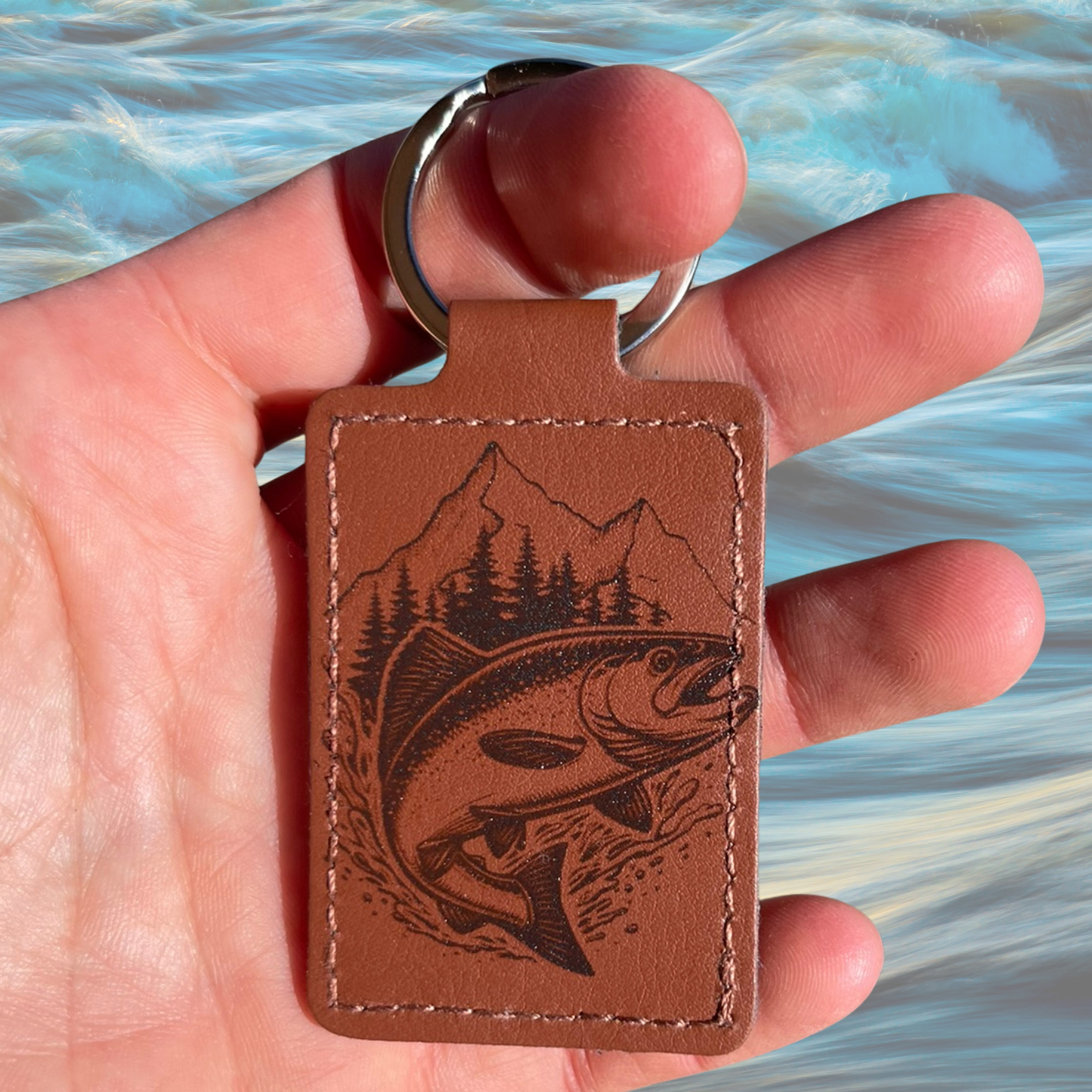 Salmon Leather Keychain