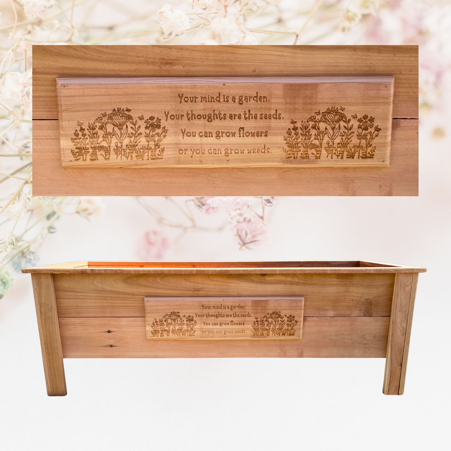 Mind is a Garden Floral Large Cedar Planter