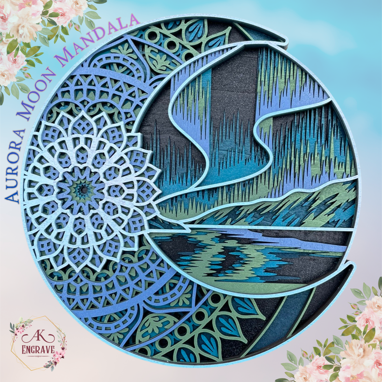 Aurora Moon Mandala Layered Art