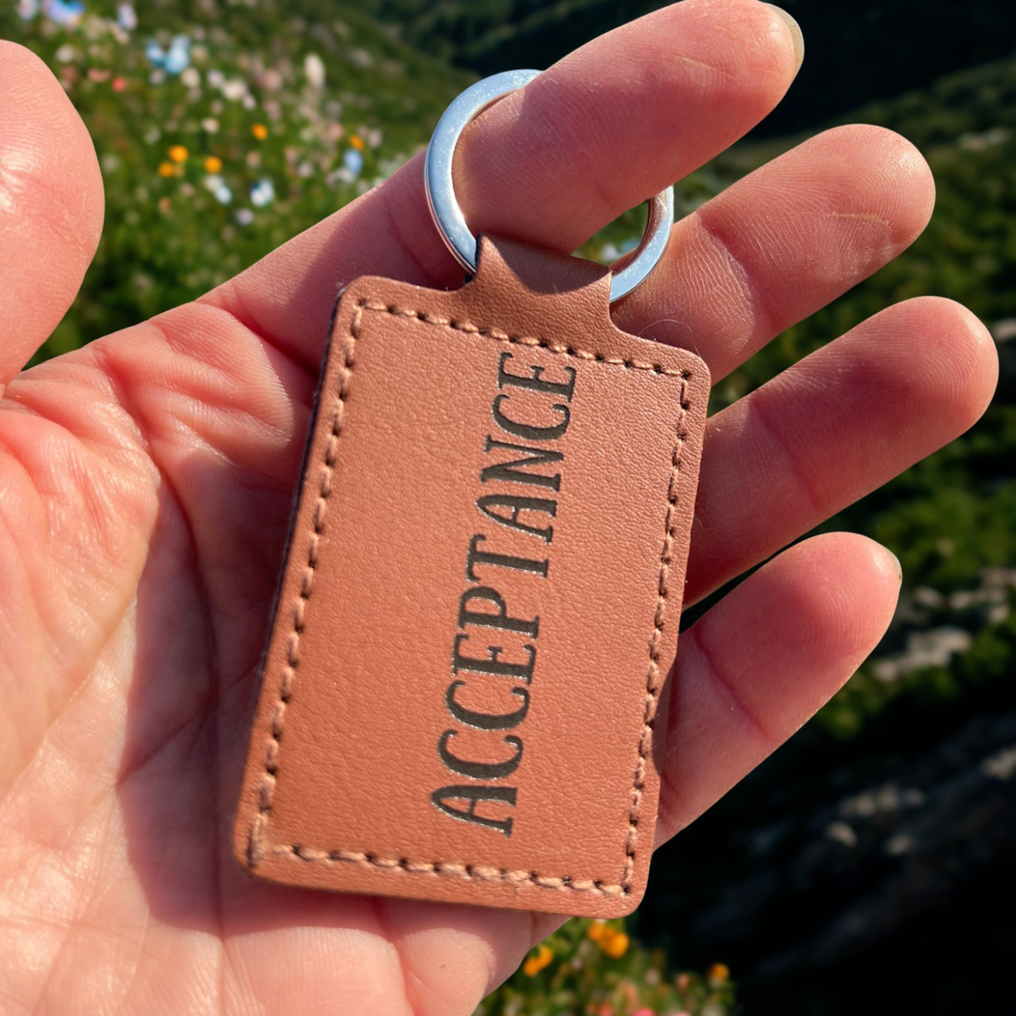 Pause Breathe Accept Leather Keychain
