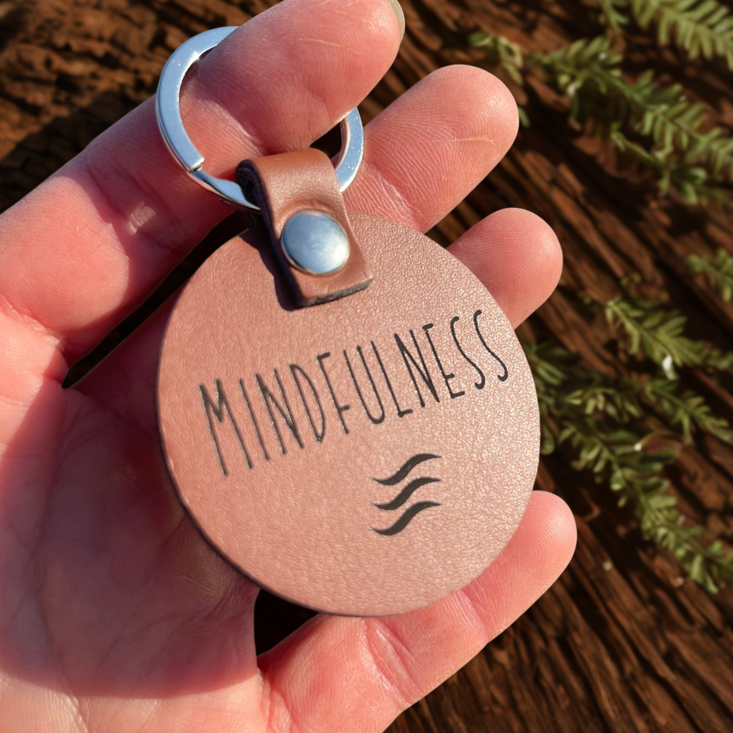Energy Flows Mindfulness Leather Keychain