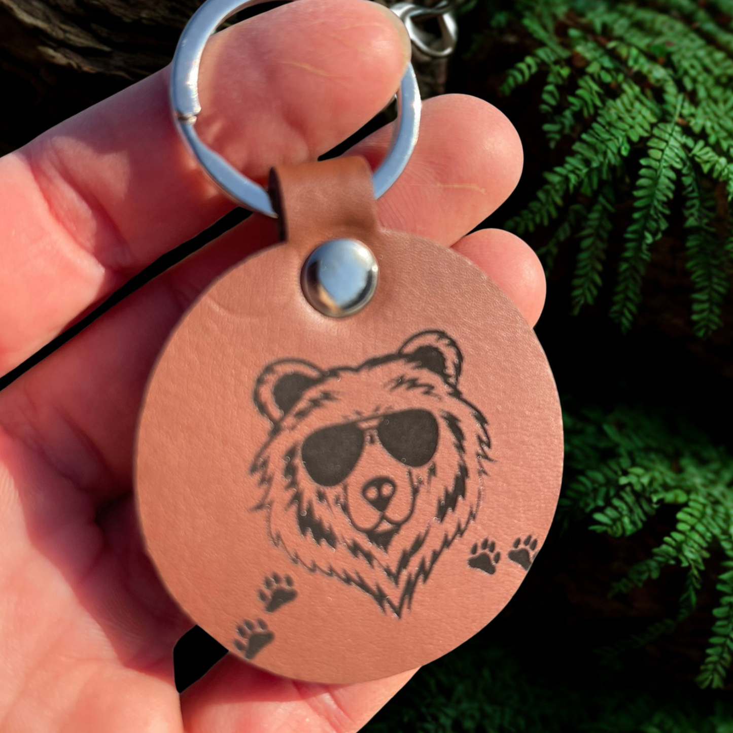 Bear Shades Leather Keychain