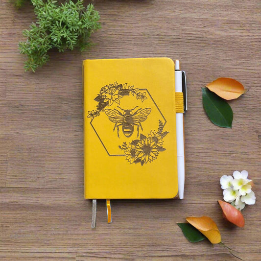 Laser Engraved Bee Floral Hexagon Notebook