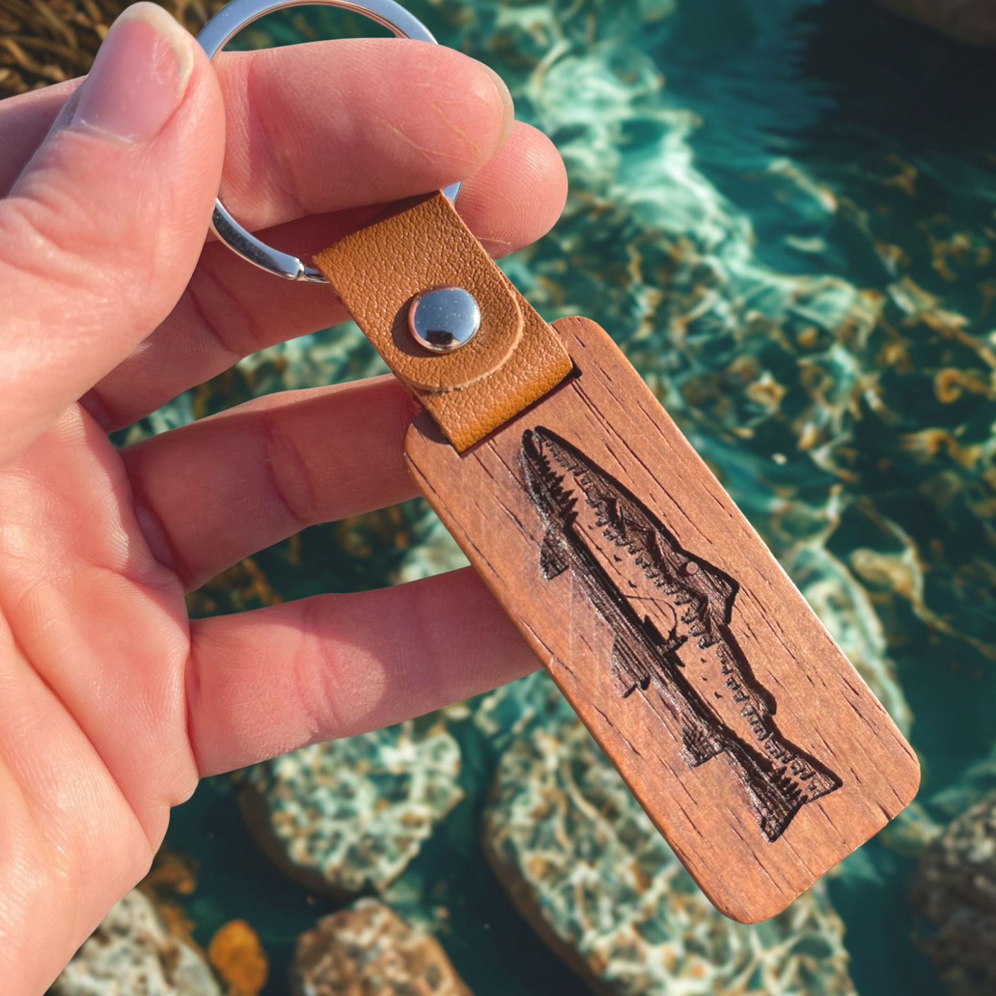 Fishing Wooden Keychain