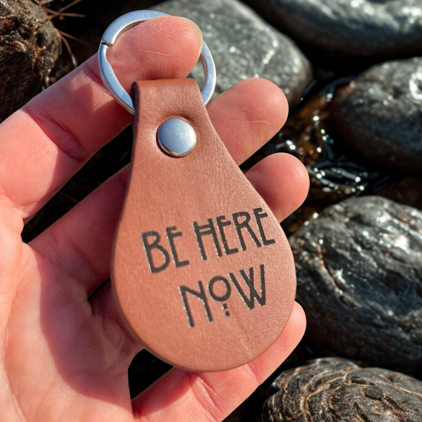 Be Here Now Leather Keychain