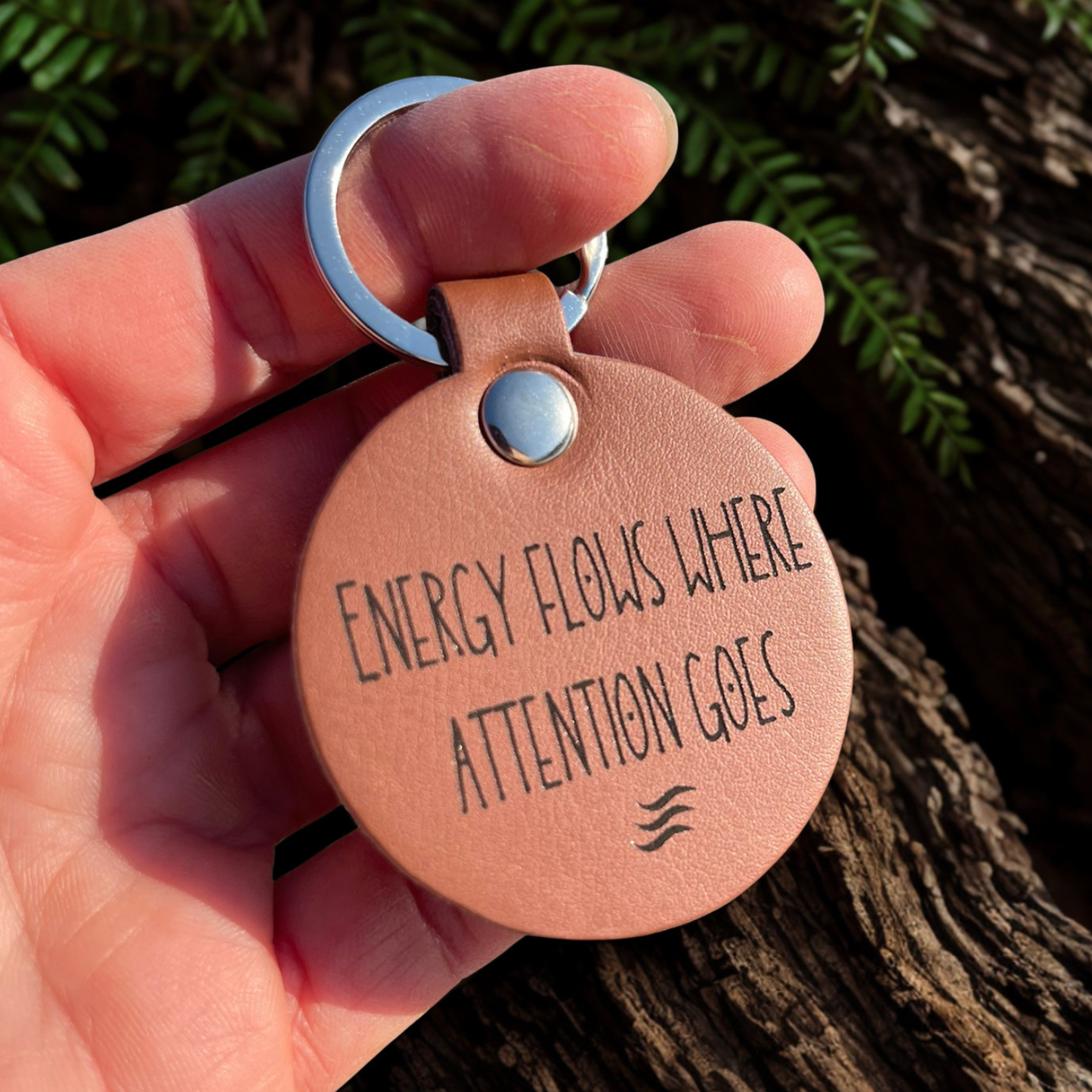 Energy Flows Mindfulness Leather Keychain