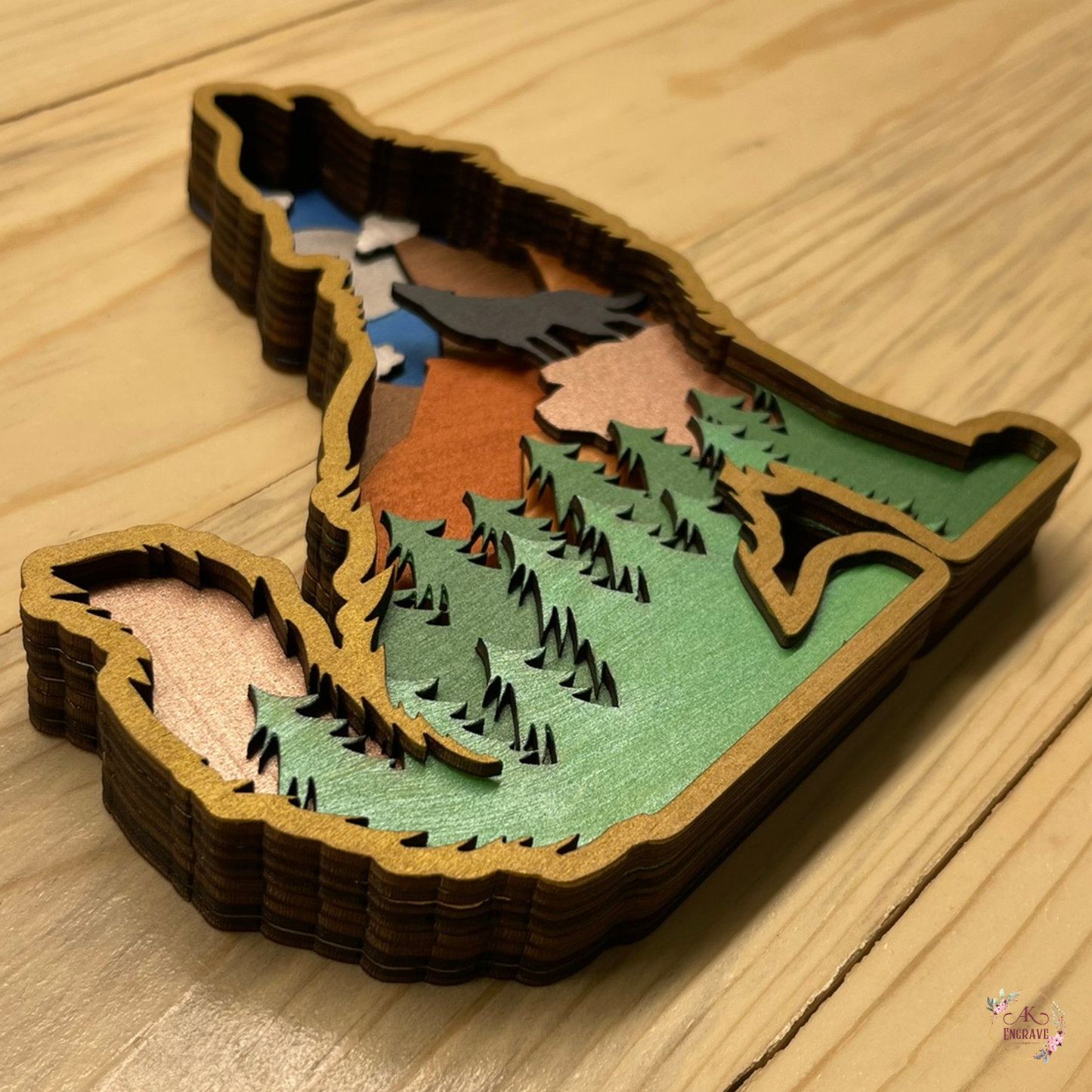 Wolf Howling Moon Layered Art
