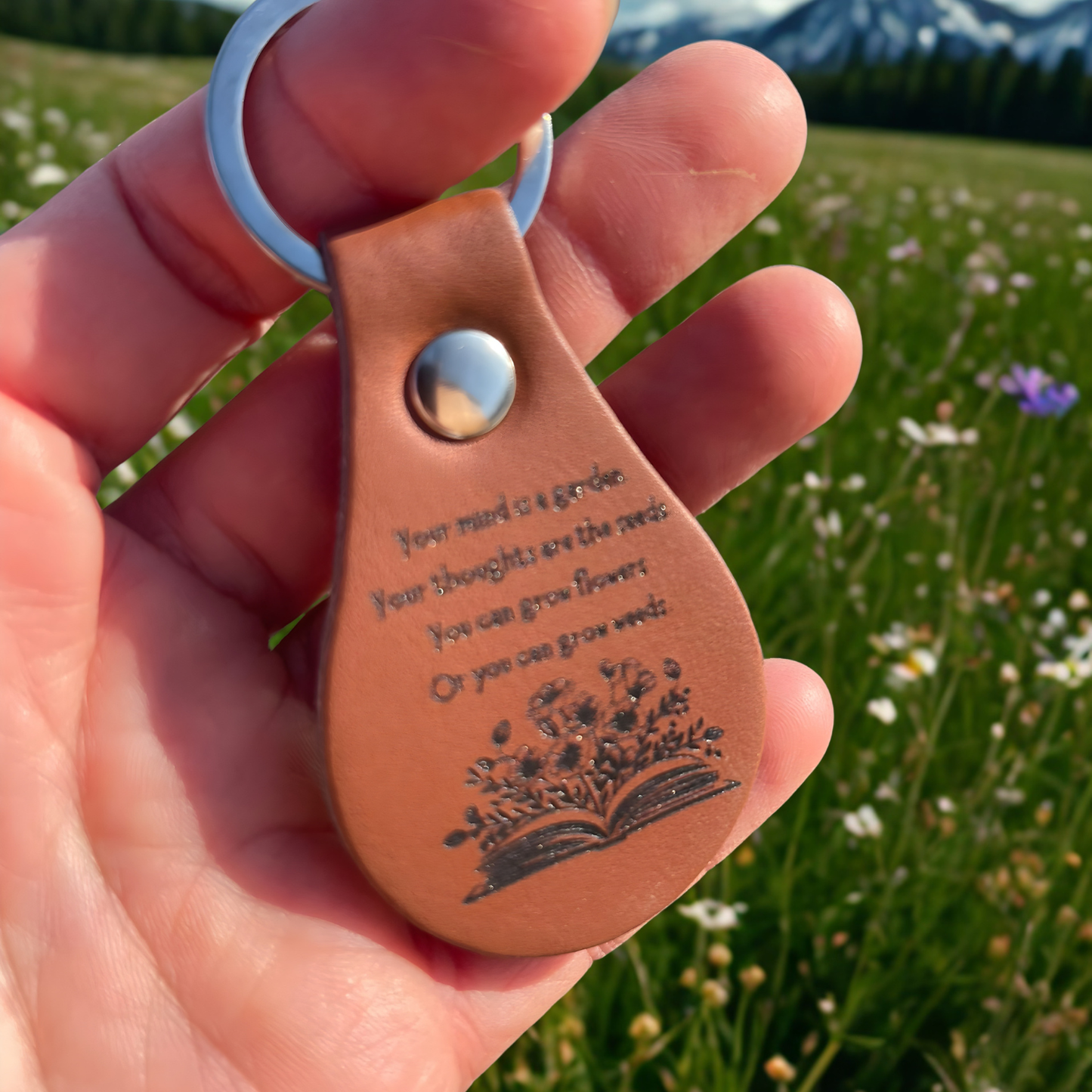 Mind Is a Garden Book Leather Keychain