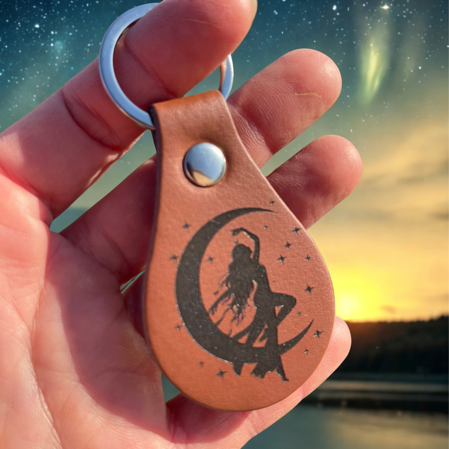 Moon Woman Leather Keychain