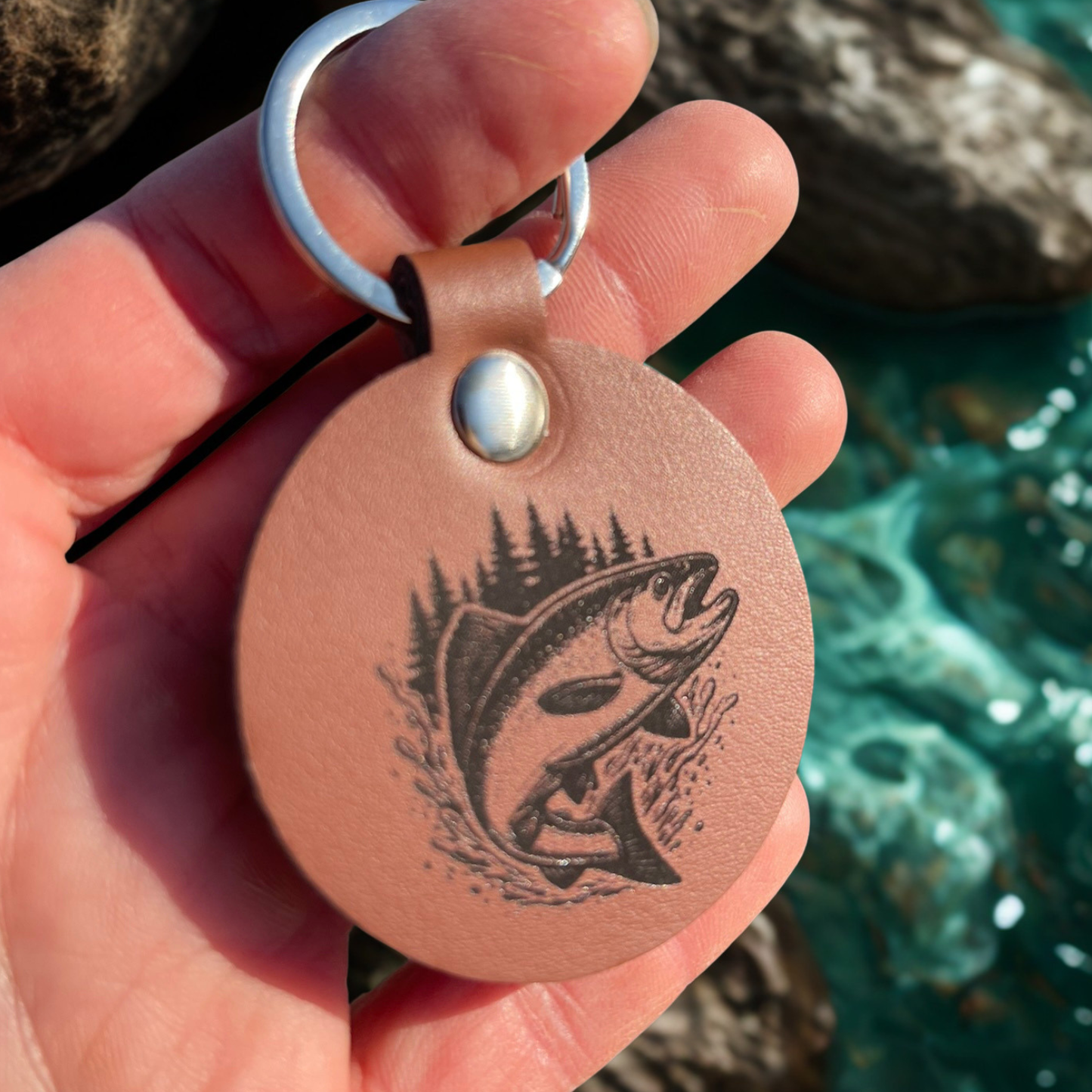 Salmon Leather Keychain
