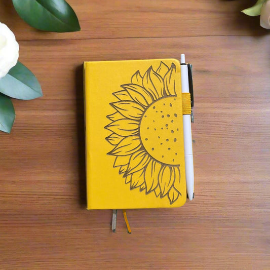 Laser Engraved Sunflower on Pocket Notebook